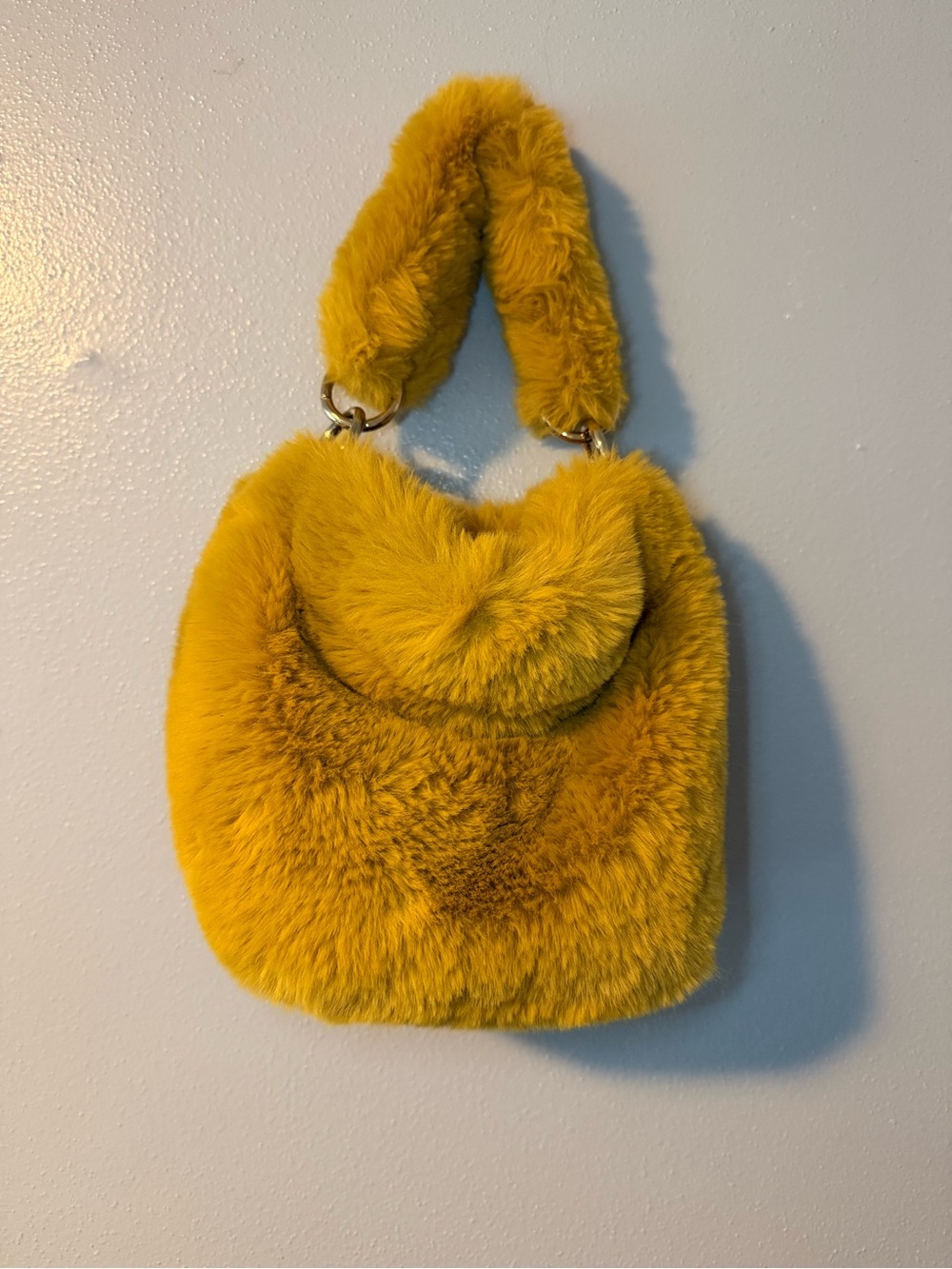 Topshop Plush Faux Fur Shoulder Bag in Mustard